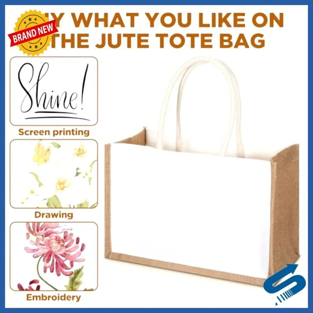 Burlap Jute Tote Bags Bulk Eco-Friendly Reusable Grocery Beach DIY Crafts